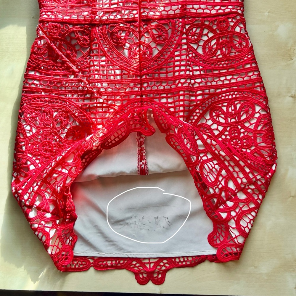 Red Lace Illusion Mini Sheath Dress Size 8 Date Night Wedding guest, Cocktail - Picture 11 of 11